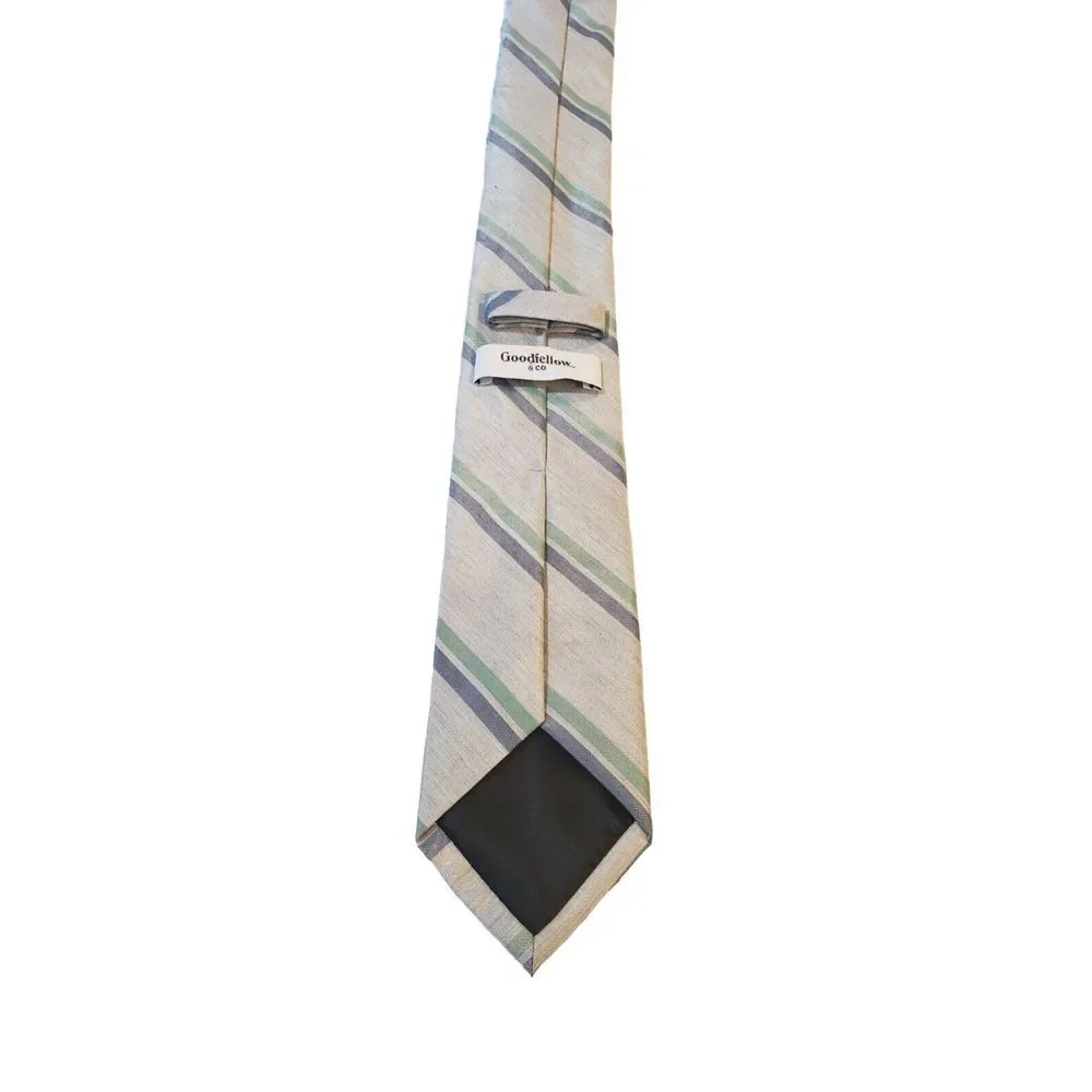 Goodfellow & Co Men's Striped Tie Ivory Lt Green Blue Polyester &‎ Rayon